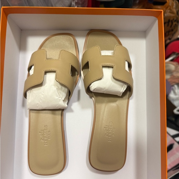 Hermes Beige Women's Slide Sandals